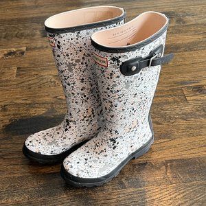 NEW Hunter Girls' Speckled Paint Splatter White Black Pink Rain Boots Kids